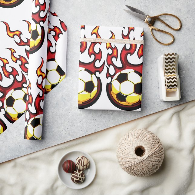 Flaming Soccer Ball Hot Fire Sports Wrapping Paper (Creator Uploaded)