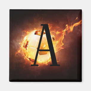 Flaming Soccer Ball Monogram Football Magnet