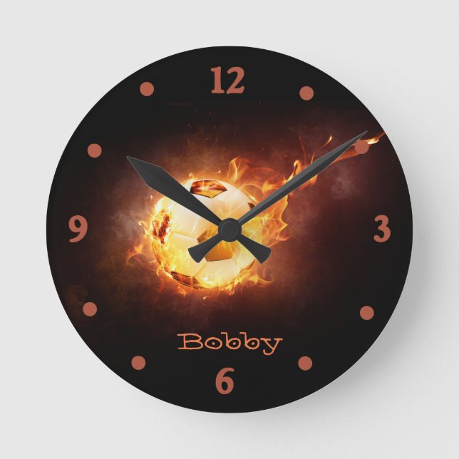 Flaming Soccer Ball Wall Clock (Front)