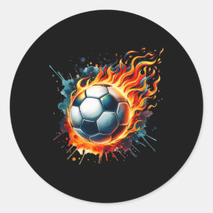 Flaming Soccer Ll On Fire Colorful Splash Sports L Classic Round Sticker