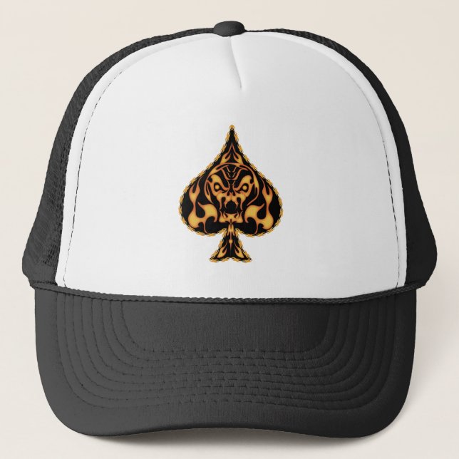 Flaming Spade Skull Trucker Hat (Front)