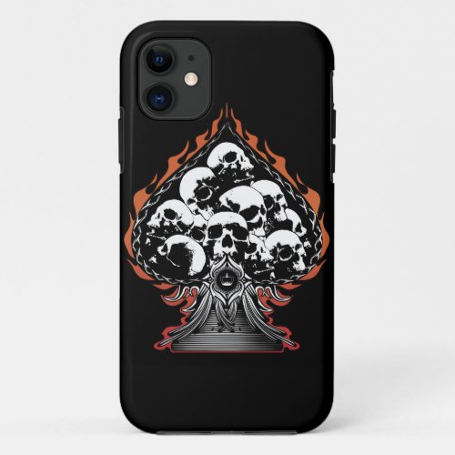 Flaming Spade with Skulls iPhone 11 Case