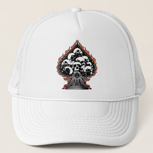 Flaming Spade with Skulls Trucker Hat (Front)
