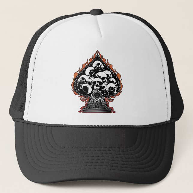 Flaming Spade with Skulls Trucker Hat (Front)