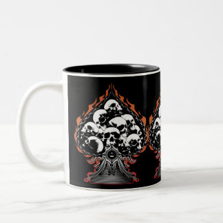 Flaming Spade with Skulls Two-Tone Coffee Mug