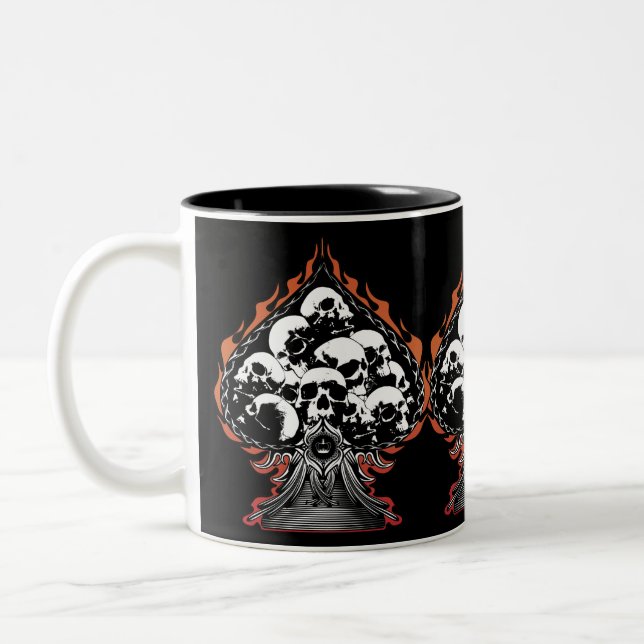 Flaming Spade with Skulls Two-Tone Coffee Mug (Left)