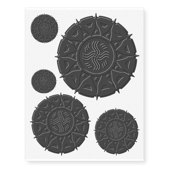 Flaming Stone Sun Temporary Tattoos (Front)