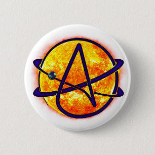 Flaming Sun Atheist Symbol Button