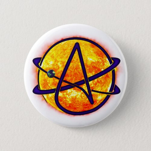 Flaming Sun Atheist Symbol Button