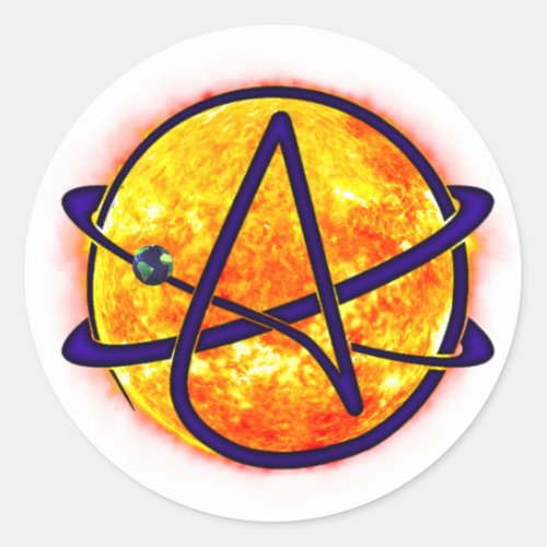 Flaming Sun Atheist Symbol Classic Round Sticker
