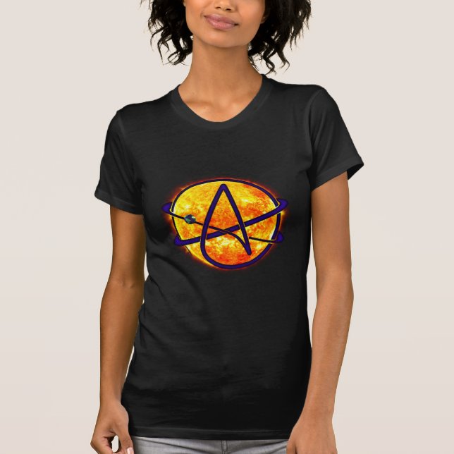 Flaming Sun Atheist Symbol T-Shirt (Front)