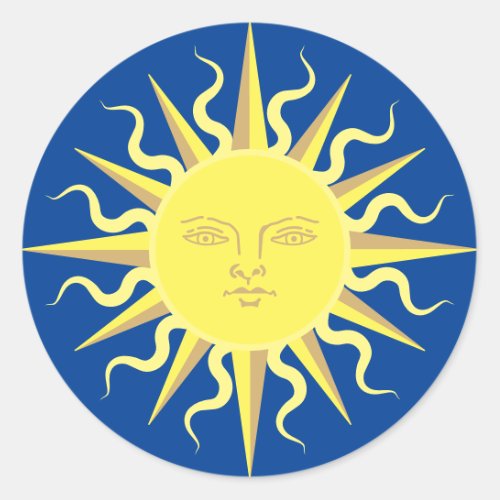 Flaming Sun Face Template Classic Round Sticker