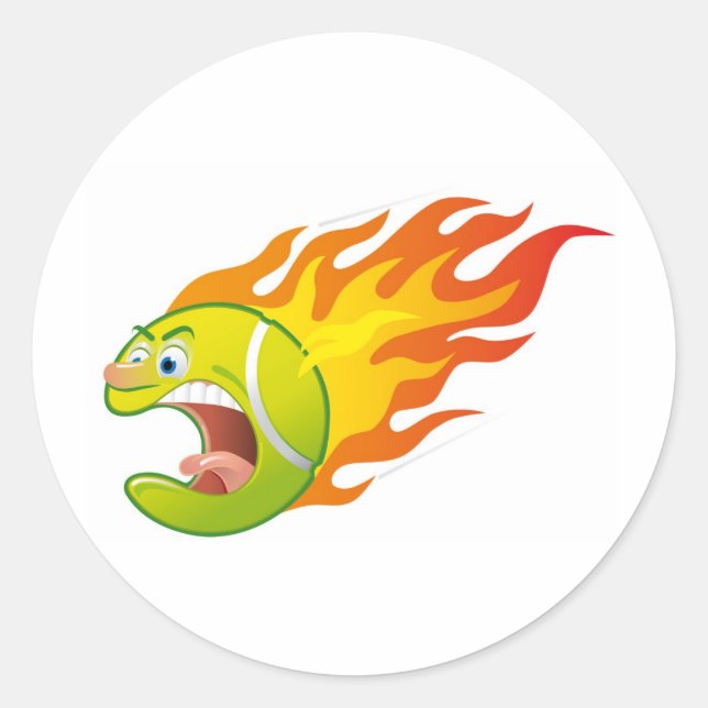 Flaming Tennis Ball Classic Round Sticker (Front)