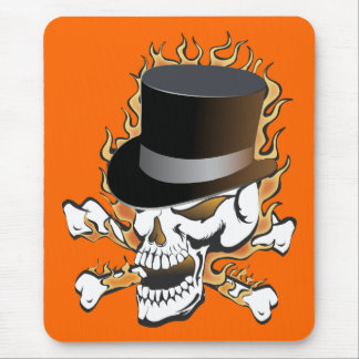 Flaming Top Hat Skull Mouse Pad