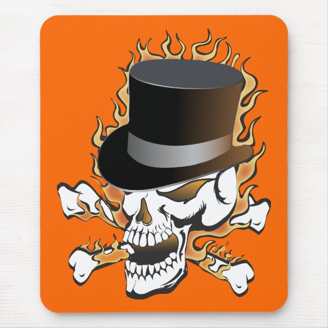 Flaming Top Hat Skull Mouse Pad (Front)