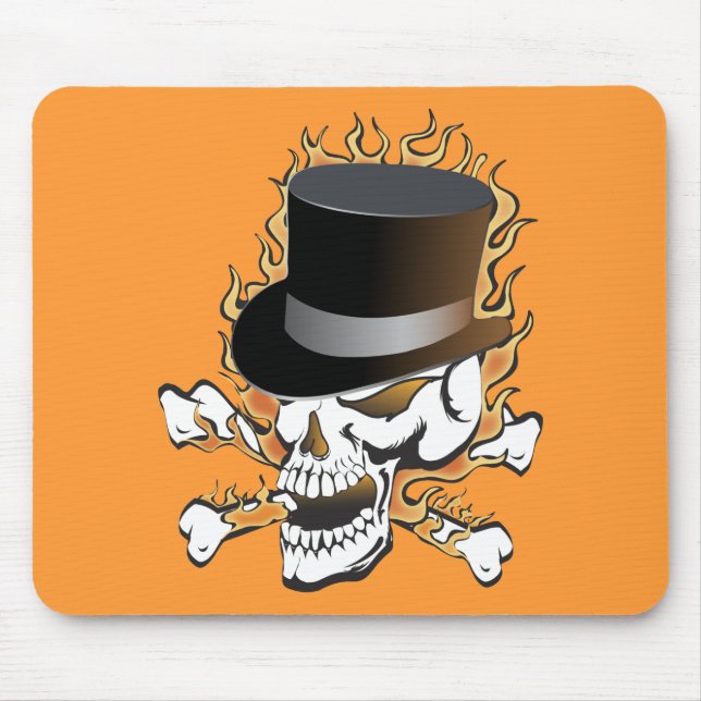 Flaming Top Hat Skull Mouse Pad (Front)