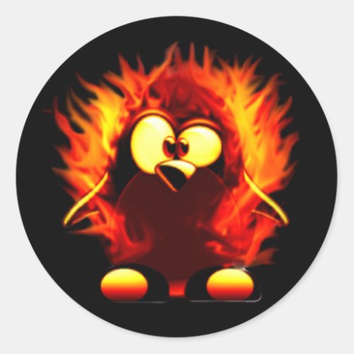 Flaming Tux Penguin Torch Classic Round Sticker