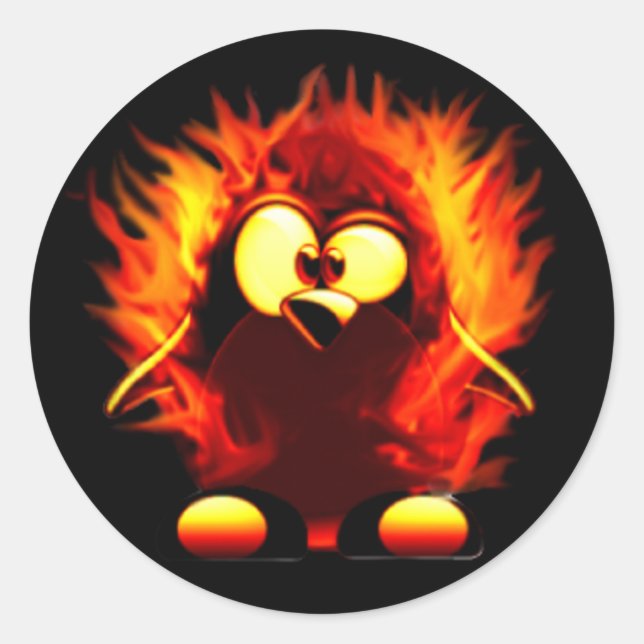 Flaming Tux (Penguin Torch) Classic Round Sticker (Front)