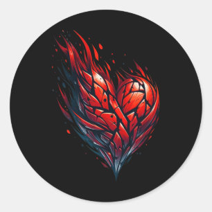 Flaming Valentine Red Heart On Fire Classic Round Sticker