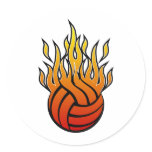 Flaming Volleyball Classic Round Sticker