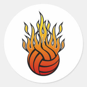 Flaming Volleyball Classic Round Sticker