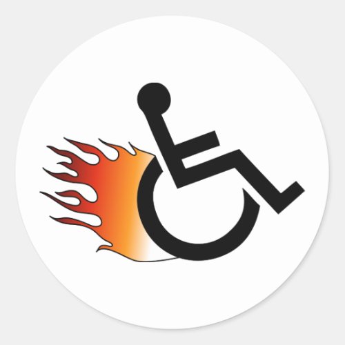 flaming wheelchair classic round sticker