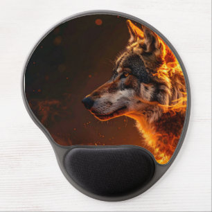Flaming wolf gel mouse pad