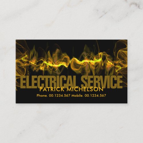 Flaming Yellow Electric Lightning Wave Electrician Business Card