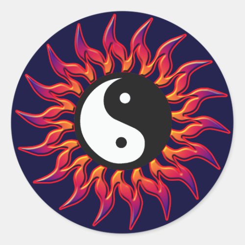 Flaming Yin Yang Sun Classic Round Sticker