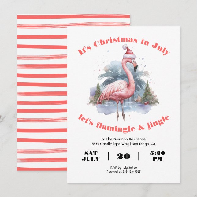 Flamingal Christmas in July Party Invitation (Front/Back)