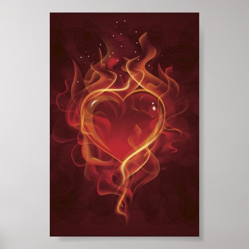 FlamingHeart fire dark red love flames heart shape Poster