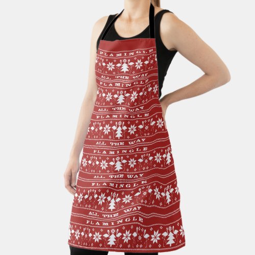 Flamingle all the Way Christmas Sweater Pattern Apron