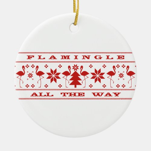 Flamingle all the Way Christmas Sweater Pattern Ceramic Ornament