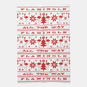 Flamingle all the Way Christmas Sweater Red Kitchen Towel
