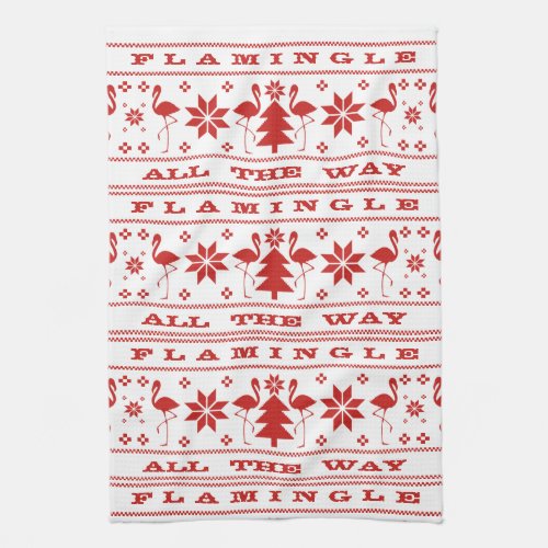Flamingle all the Way Christmas Sweater Red Kitchen Towel