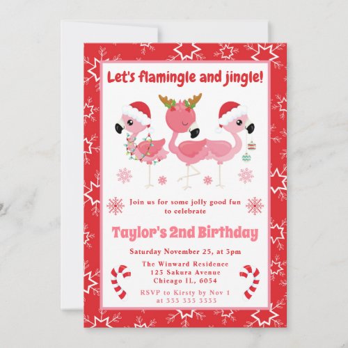 Flamingle and Jingle Flamingo Christmas Birthday Invitation