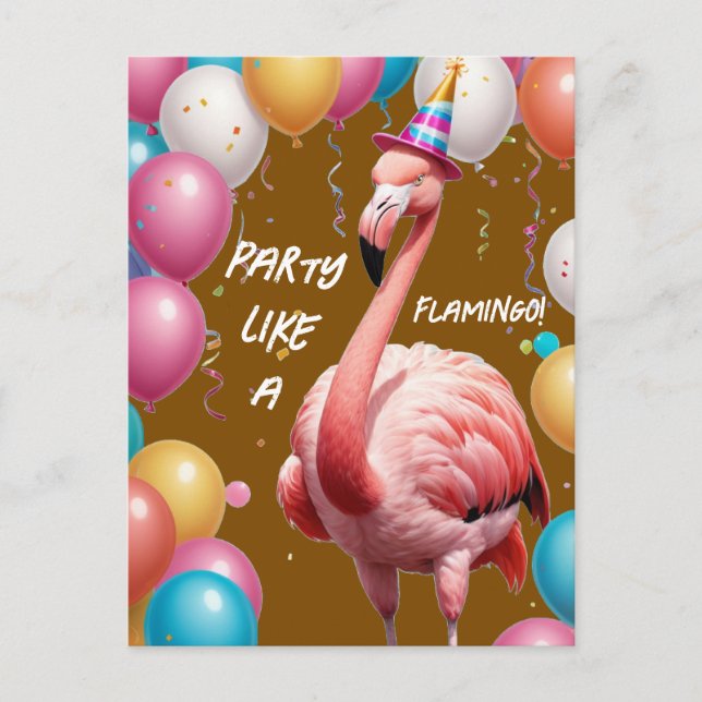 Flamingle & Feast – Funny Flamingo Birthday Surpri Postcard (Front)