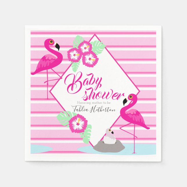Flamingle flamingo baby shower pink graphic napkins (Front)