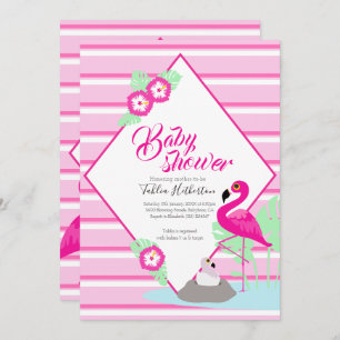 Flamingle flamingo baby shower pink invitations
