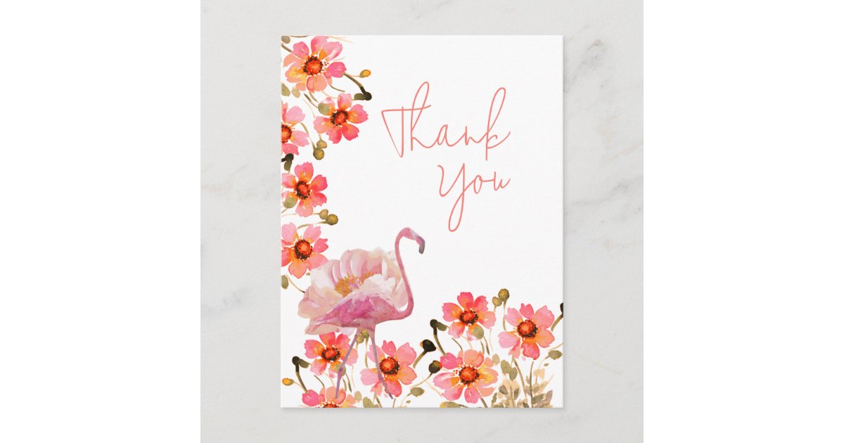 Thank You Rfs Flamingle Floral Thank You Postcard | Zazzle
