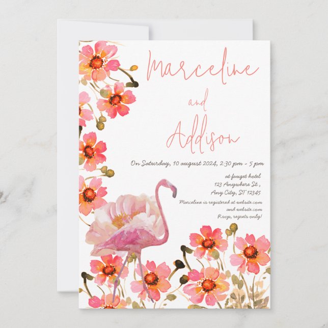Flamingle Floral Wedding Invitation (Front)
