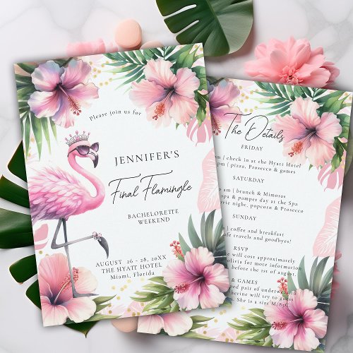 Flamingle Fun Pink Tropical Bachelorette Itinerary Invitation