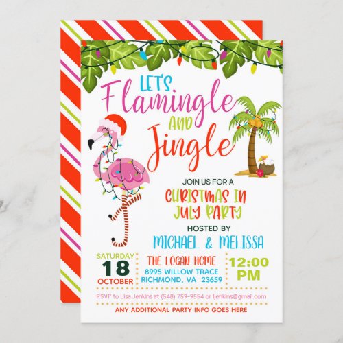 Flamingle  Jingle Christmas in July Invitation