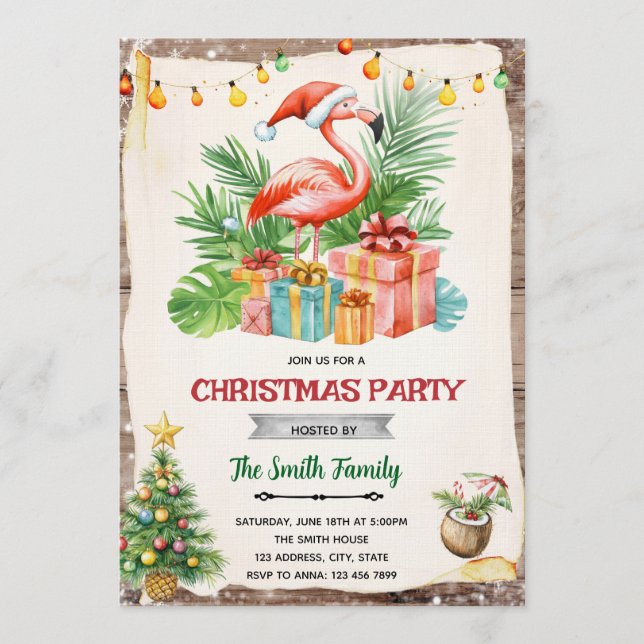 Flamingle Jingle Christmas in July Invitation (Front)