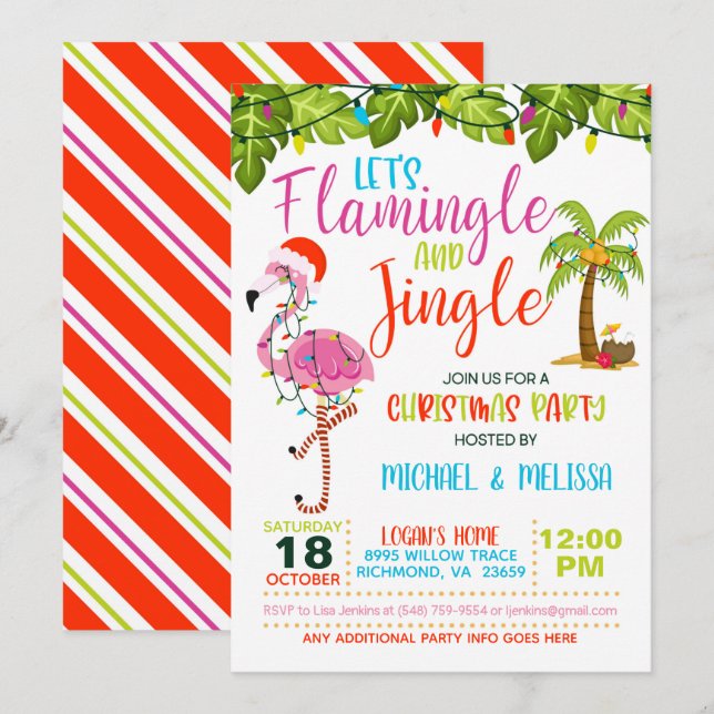 Flamingle & Jingle Christmas Party Invitation - WH (Front/Back)