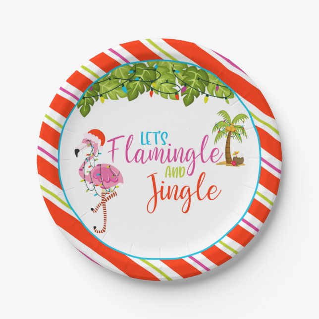 Flamingle & Jingle Christmas Party Paper Plate - W (Front)