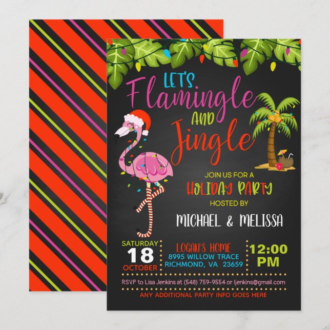 Flamingle & Jingle Holiday Party Invitation - Bl (Front/Back)