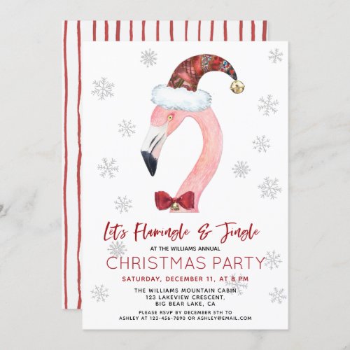 Flamingle  Jingle Santa Flamingo Christmas Party Invitation