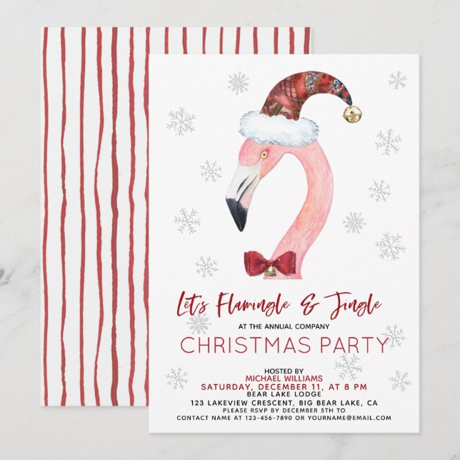 Flamingle & Jingle Santa Flamingo Christmas Party Invitation (Front/Back)