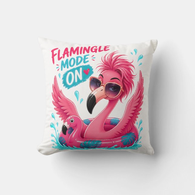 Flamingle Mode On Pink Flamingo Pool Float Summer  Throw Pillow (Front)